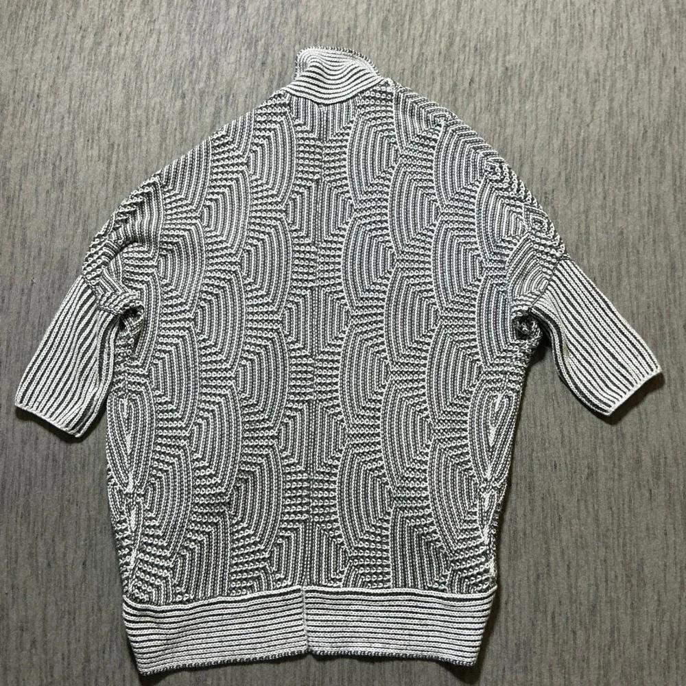 Aeropostale Womens Grey White Geometric Cocoon Cardigan Sweater Large Open Front